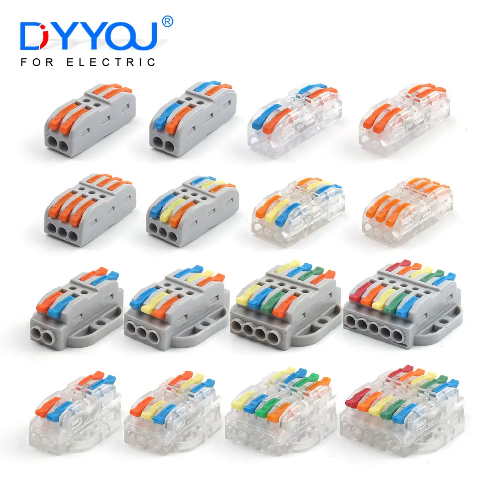 

25/50/100PCS Compact Conductor Wiring Connectors 1 To 1 Fast Butt Cable Connectors With Fixing hole Push-in Lever Terminal Block