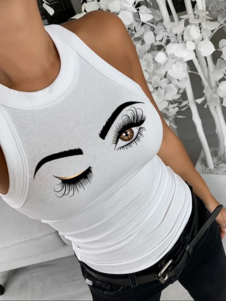 Eyelash Print Casual Tank Top