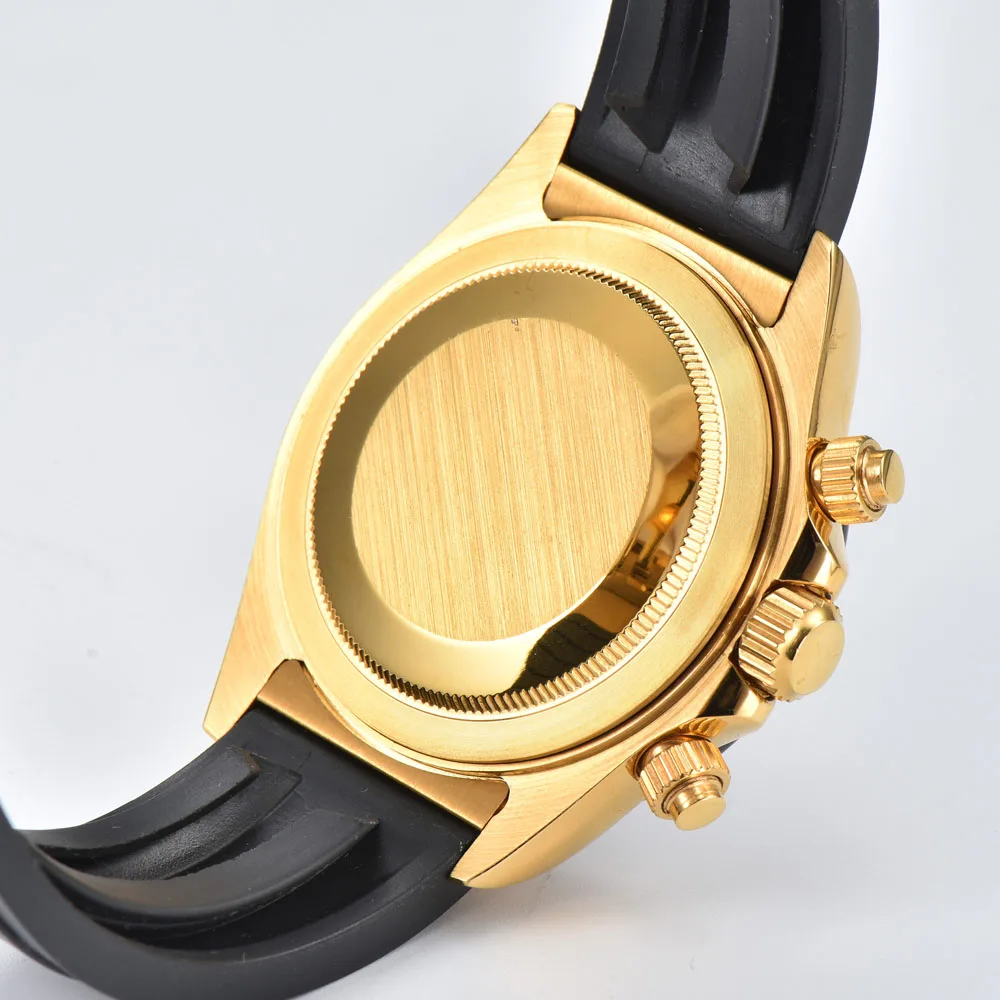 Relojes de pulsera de cuarzo VK63 de lujo para hombre de 39 mm con correa de caucho y caja de oro rosa y cronógrafo con movimiento de cuarzo japonés VK63