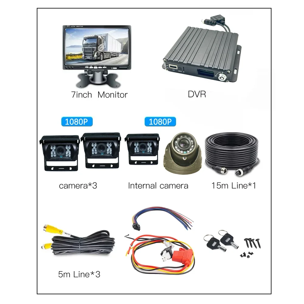 Sistema di telecamere di sicurezza 4CH 4G GPS WIFI 1080P H.265 con DVR mobile LCD VGA IPS da 7 pollici 4 telecamere impermeabili AHD 2.0MP