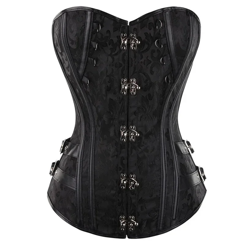 

Gothic Corset Top for Women Steampunk Jacquard Pirate Faux Leather Basque Corset Cosplay Halloween Costume