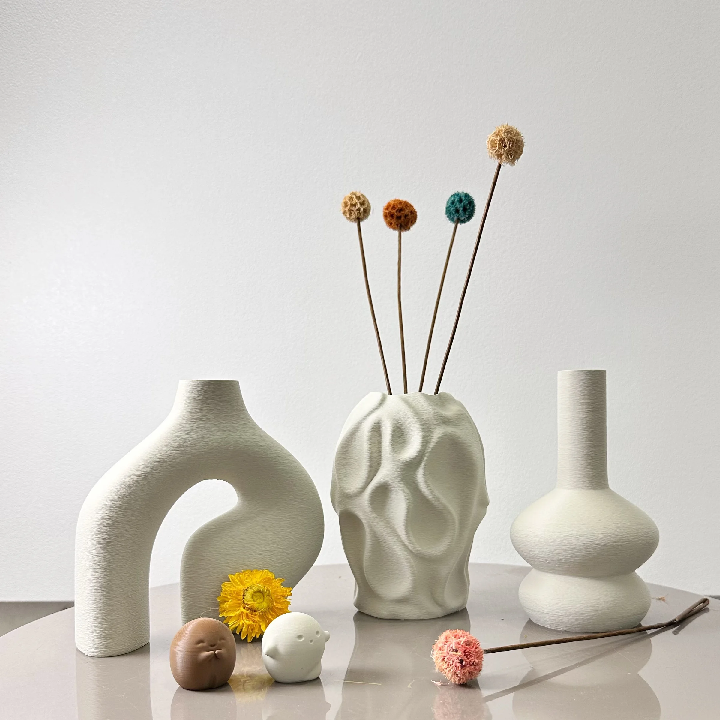 3-Piece Bohemian Vase Set - Modern Nordic Minimalist Design, Round and Donut Shapes, Geometric Patterns, Perfect for Stylish Homes