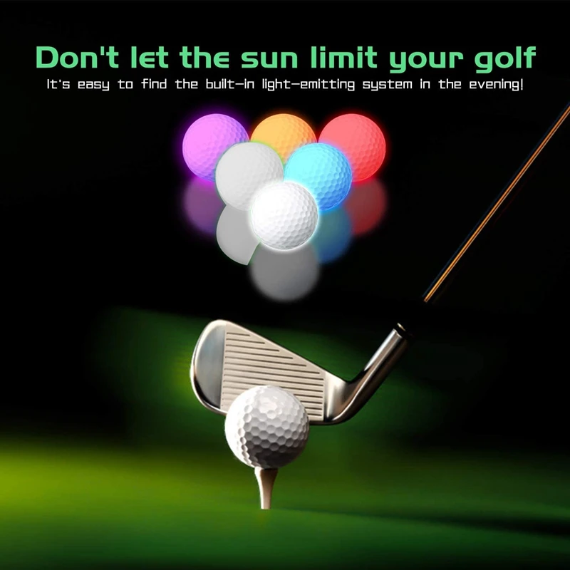 6Pcs Glow Dark Golf Balls Light Up LED Golf Balls Night Sports Glow Dark Golf Balls For Men Training Golf Practice Ball