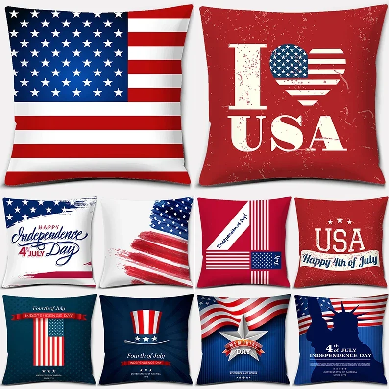 

American Independence Day Series LOVE USA Printed Square Home Decoration Pillowcase Cojines Decorativos Para Sofá Akcesoria Kuch