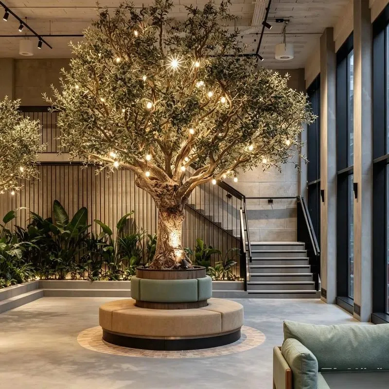 High Quality Fiberglass Artificial Olive Tree 10ft Large Simulated Green Plant for Restaurant Cafe Shopping Mall Interior