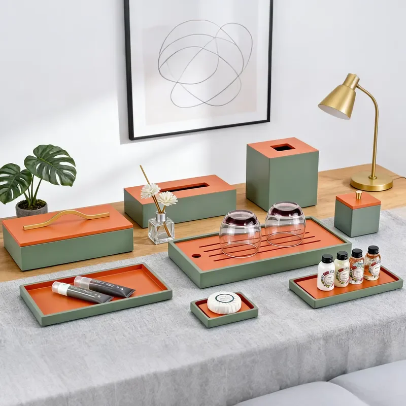 Luxury Custom Resin Hotel Bathroom Accessories Set High End Guest Room Supplies Tray Tissue Box Holder for Hospitality Decor