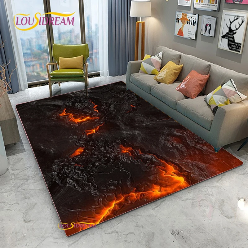 3D Volcano Lava Magma Area Rug Large,Carpet Rug for Living Room Bedroom Sofa Doormat Decoration,Kid Game Play Non-slip Floor Mat