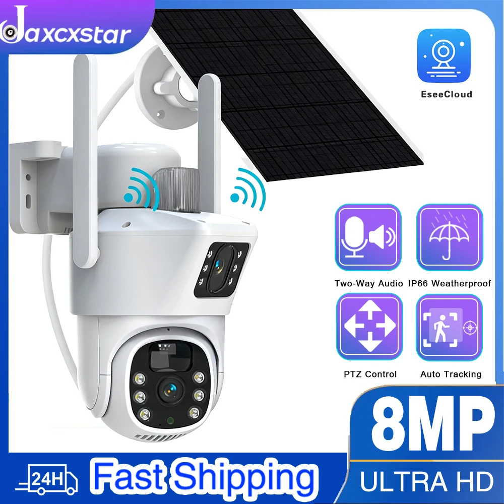 

8MP 4K HD двойной объектив WIFI солнечная уличная водонепроницаемая полноцветная камера ночного видения обнаружения формы человека безопасность защита IP-камера
