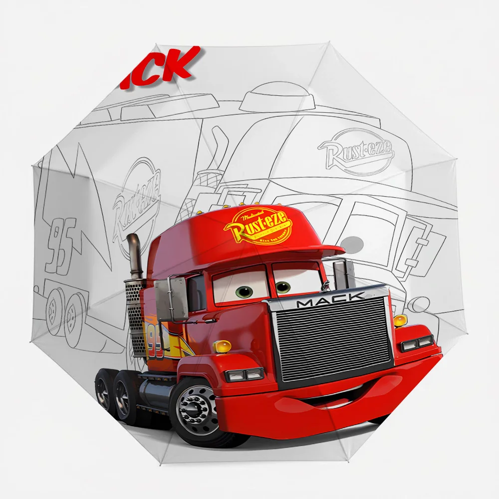 

Автоматический складной зонт с художественным принтом Disney Cars Mack Truck Rust-eze, портативный водонепроницаемый ветрозащитный дорожный зонт для детей и взрослых