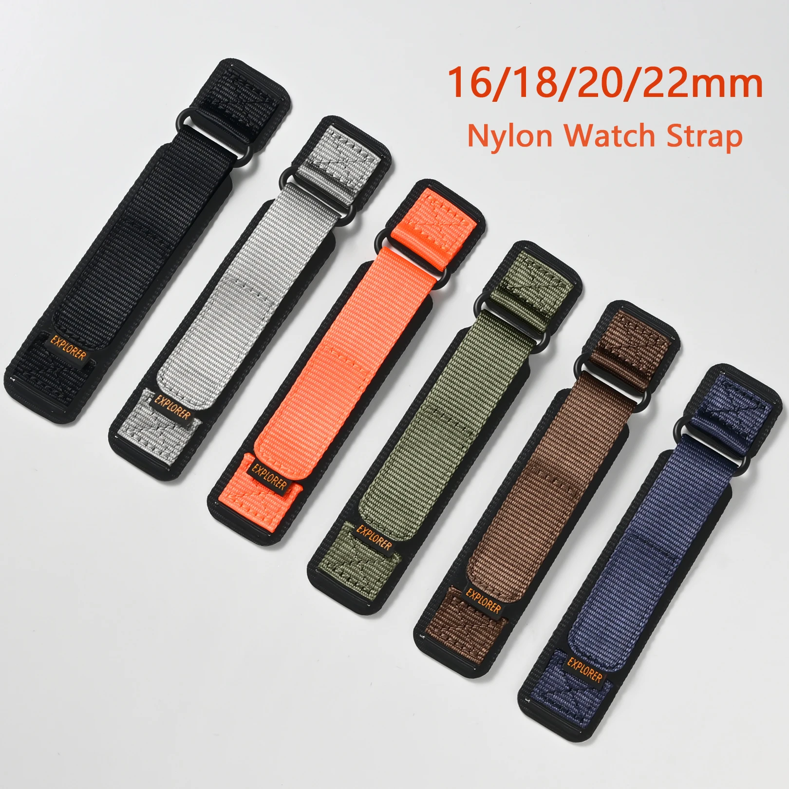 Hook & Loop Nylon Watch Strap for Huawei GT6 16/18/20/22mm Quick Release Men Outdoors Sport Replace Band Bracelet for Casio