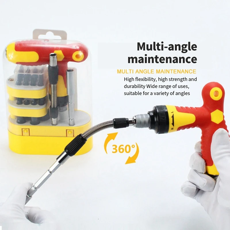 T-Shaped Bidirectional Ratchet Screwdriver Set Telescopic Multi-Angle Maintenance Screwdriver Combination Tool Set Easy Install