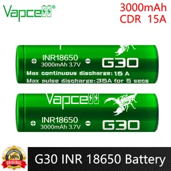 Original Vapcell G30 INR 18650 Battery 3000mAh CDR 15A Max 35A 3.7V Rechargeable Li-Ion Battery For Flashlight VapeMod Toys UAV