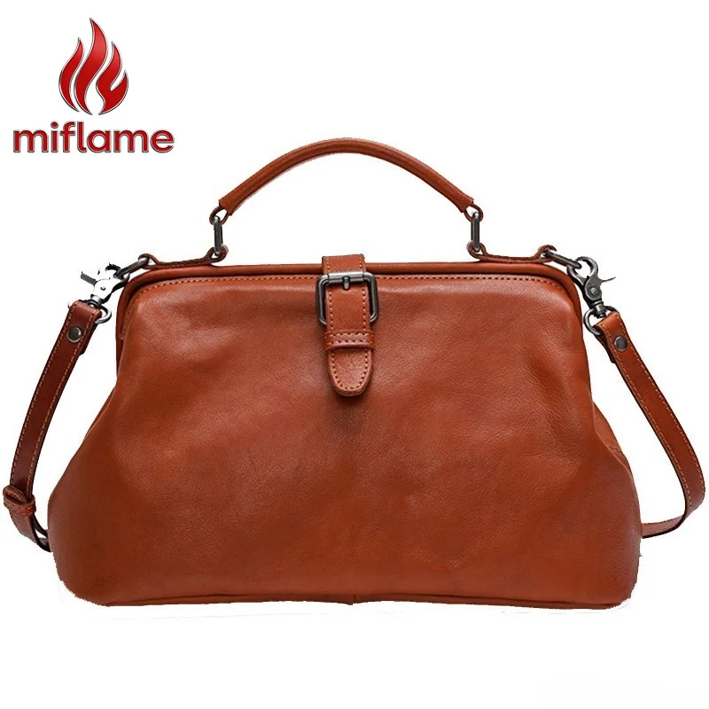 Genuine Leather Shoulder Bag for Women Vegetable Tanned Hand-Dyed Handbag with Top Handle Strap Logo-Free Quiet Luxury