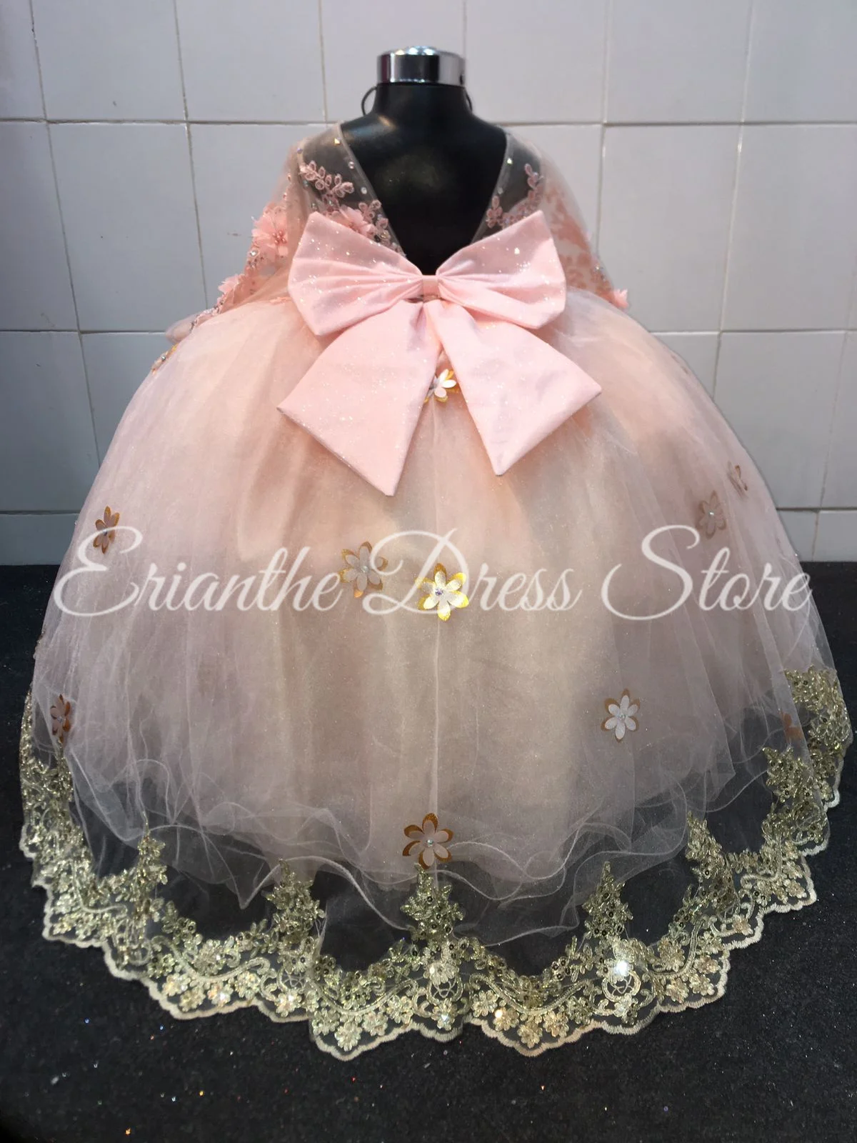 Light Pink Tulle Puffy 3D Applique Lace Flower Girl Dress For Wedding Kids Birthday Party First Communion Ball Gowns Customized