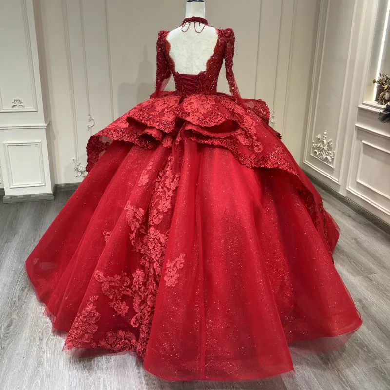 2024 new red square collar light bubble sleeve wedding dress