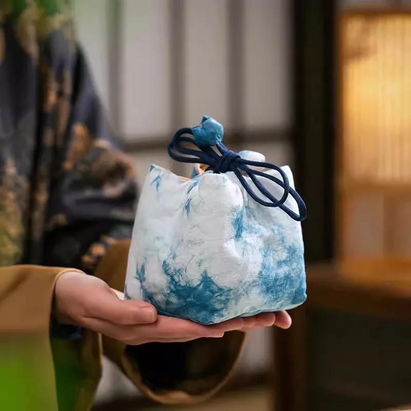حقيبة أكواب شاي مصنوعة يدويًا على طراز Zen الصيني - حقيبة تخزين محمولة سميكة لإبريق شاي Zisha ومجموعة الشاي السريعة #3