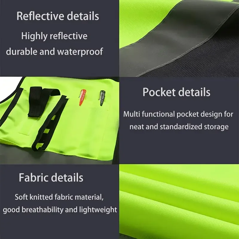 Unisex High-Visibility Reflective Safety Vest Durable Polyester Secure Flap Pocket Perfect for Night Running Cycling Sports