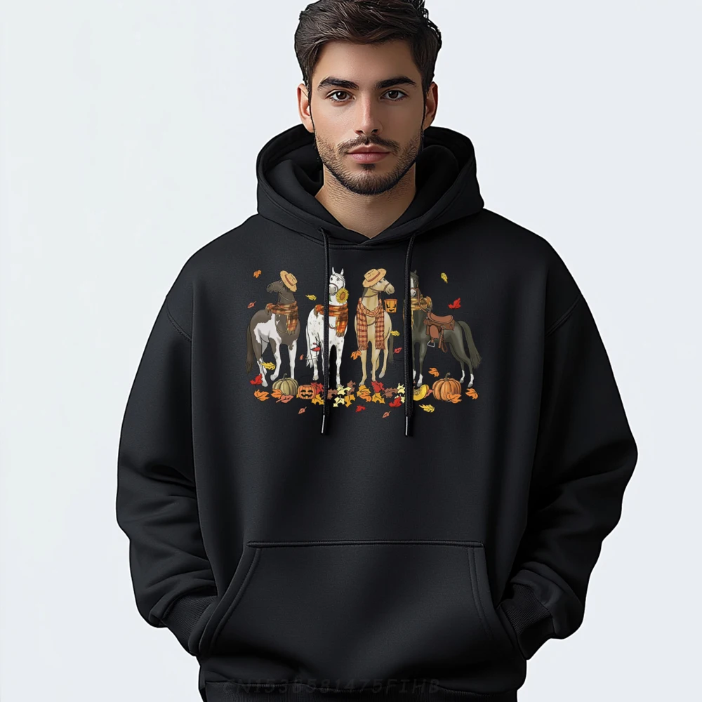 Fall Horse Thanksgiving Horse Autumn Leaves Western Horses Free Shippping Clothes Hoodies Men