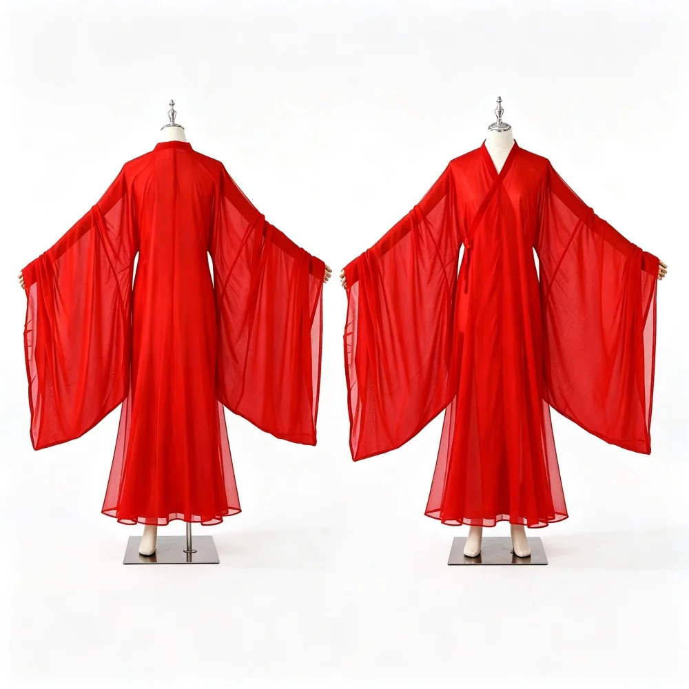 Ancient Style Chinese Hanfu Cloak Folk Dance Stage Performance Costume Cloak Elegant Tulle Chiffon Large Sleeves Hanfu Cardigan