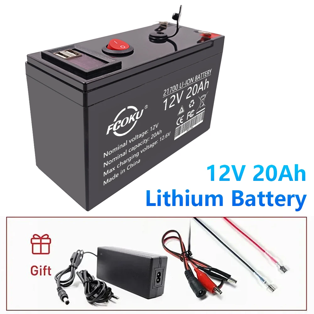 

12V Battery 20Ah Lithium Battery Pack Built-in High Current 30A BMS For Sprayers Electric Vehicle With 12.6V 3A Charger