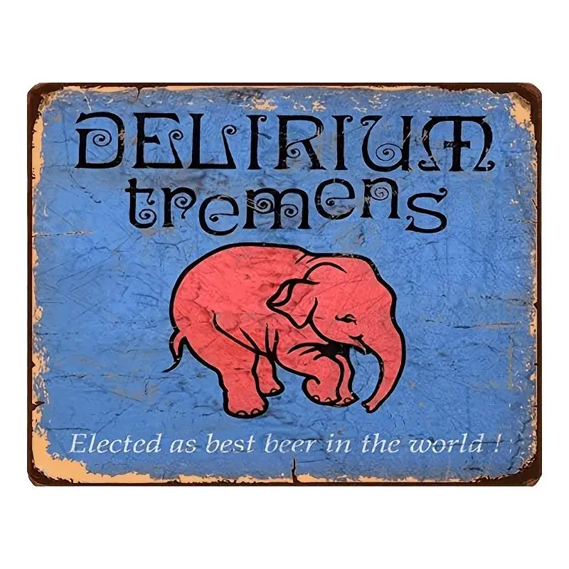 Delirium Tremens Elephant Beer Vintage Metal Sign, , Rustic Blue & Weathered White, Indoor/Outdoor Wall Decor for Home Bar, Coff