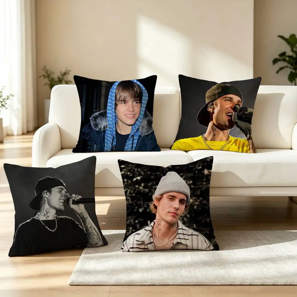 R-Retro Western Pop Singer Justin Bieber  Pillow Case Square Double-Sided Sofa Cushion Cover Bedroom Bedside Pillow