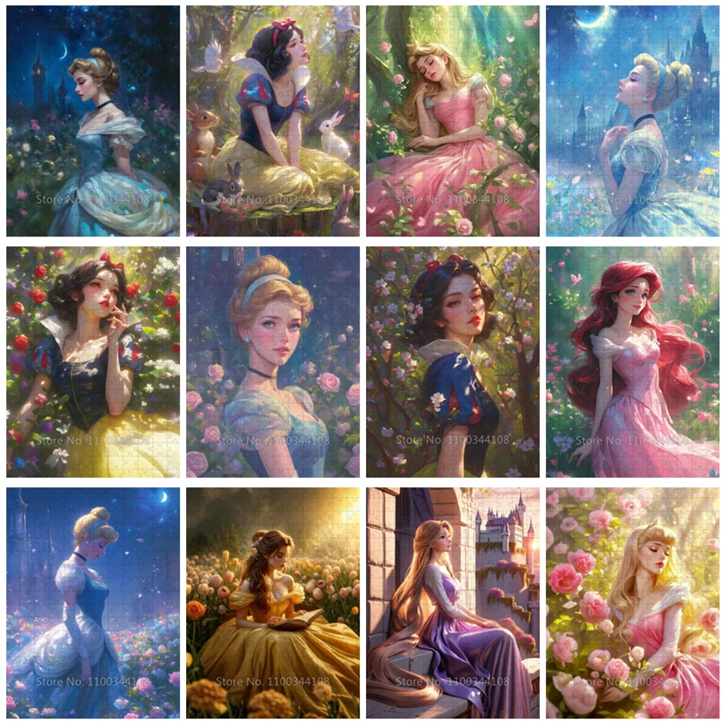 300/500/1000 Pieces Disney Princess Jigsaw Puzzles Cartoon Wooden Puzzle Adult Stress Relieving Toys Children's Creative Gifts