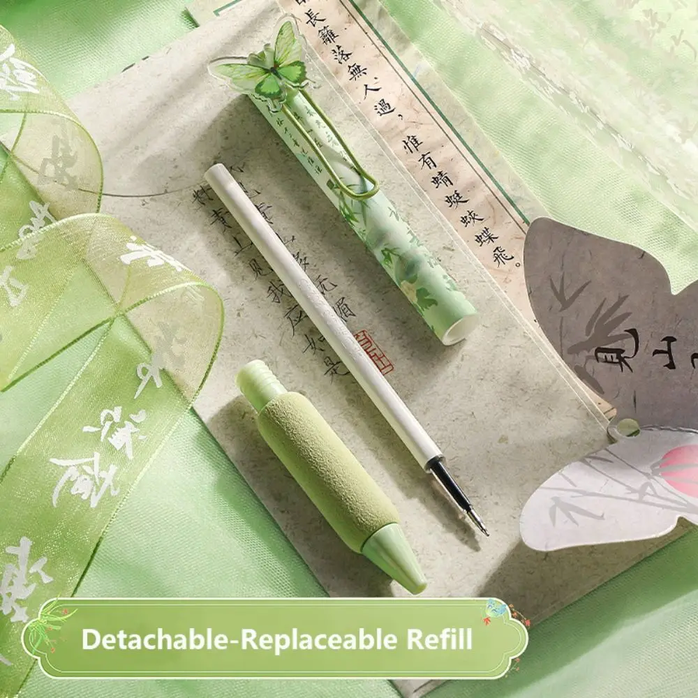 4 Stks/set Sneldrogende Soft Grip Gel Pen Vlinder Patch Pers Type Neutrale Pen 0.5Mm Zwarte Inkt Schrijfhulpmiddelen Student