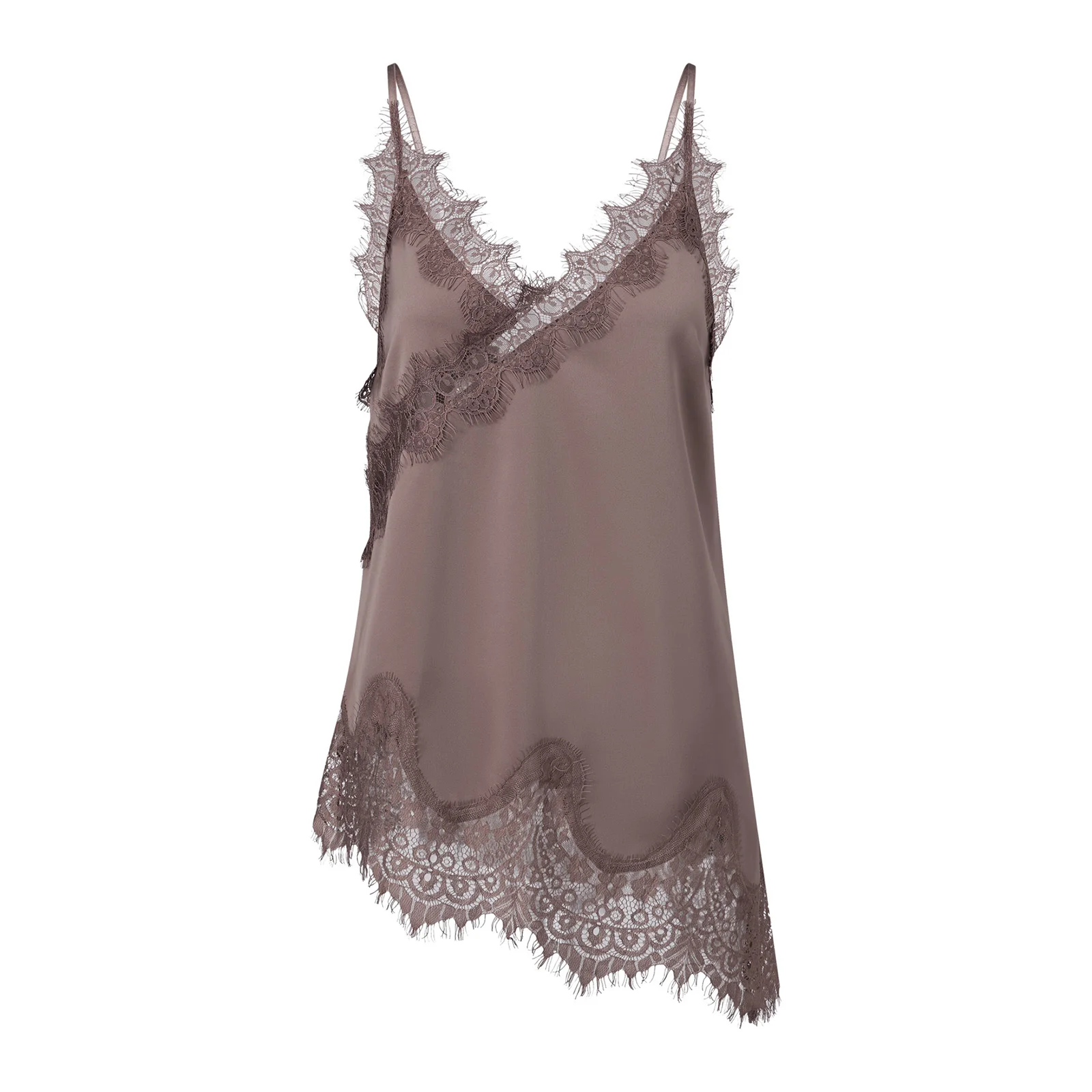 Women Cottagecore Satin Lace Cami Tops y2k Silky Lace Trim Patchwork Spaghetti Strap Low Cut Asymmetrical Camis Sexy Slip Tanks