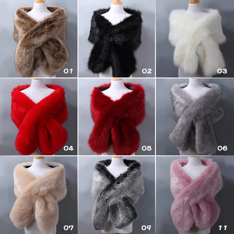 Women Warm Faux Fur Shawl Thicken Wraps Wedding Winter Long Stole Shrug Bridal Scarf Bridal Formal Party Shrug Fur Capes