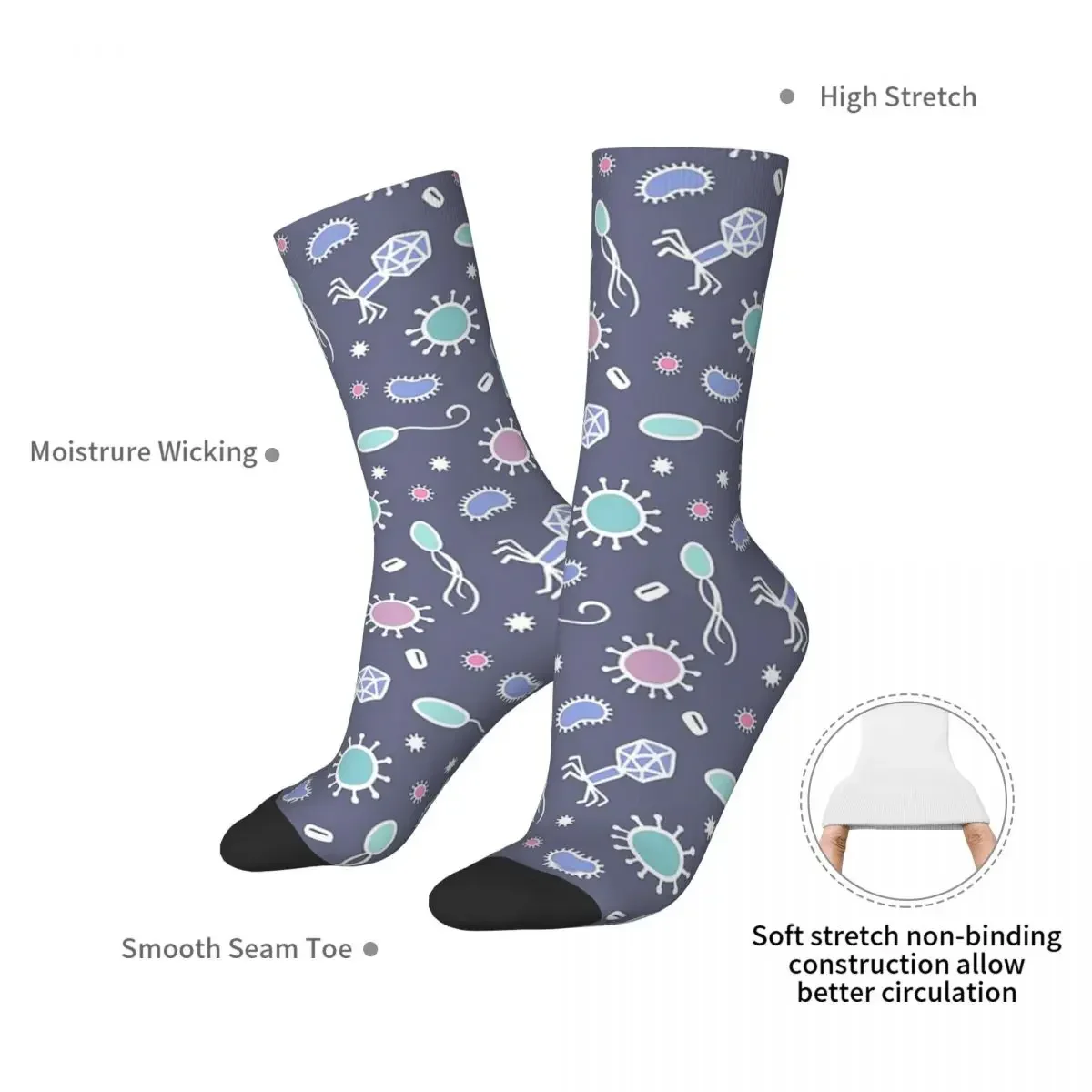 Adorable Microbe Pattern Mid - calf Socks, Perfect for Science Enthusiasts