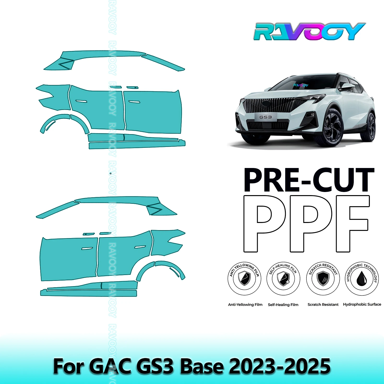 

For GAC GS3 Base 2023-2025 8.5mil Clear Matte Pre-Cut PPF Door & A/B Pillar Kit TPU Paint Protection Film Set