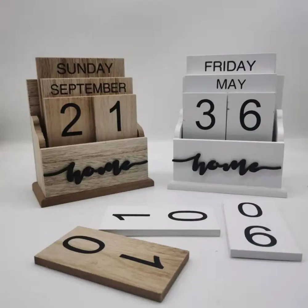 Vintage Wooden Blocks Calendar Perpetual Desk Calendar Countdown Card Display Desktop Accessories Nordic Style Decoration