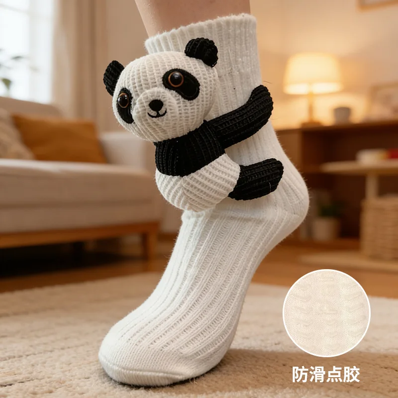 Cute Cartoon Animal Socks Plush Knit Cotton Socks with Dot Glue Women Men Cartoon Tiger Fox Panda Koala Raccoon Short Socks - view 3