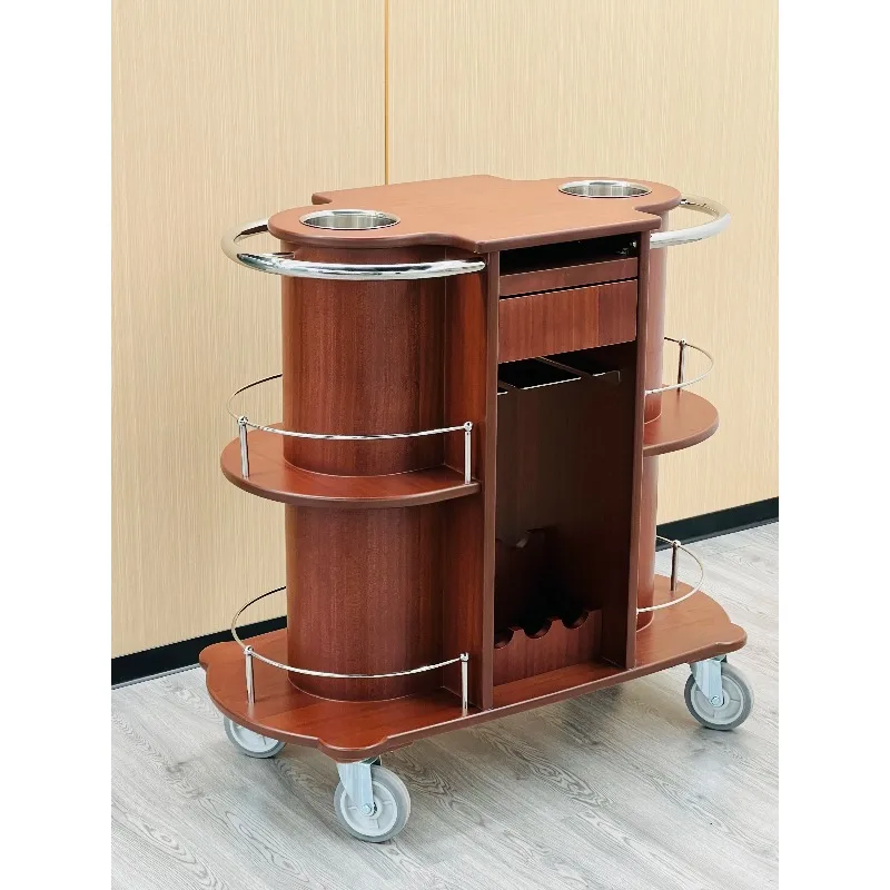 Five-star hotel beverage delivery cart, wooden large villa drink cart, luxury high-end imported wine and dine service