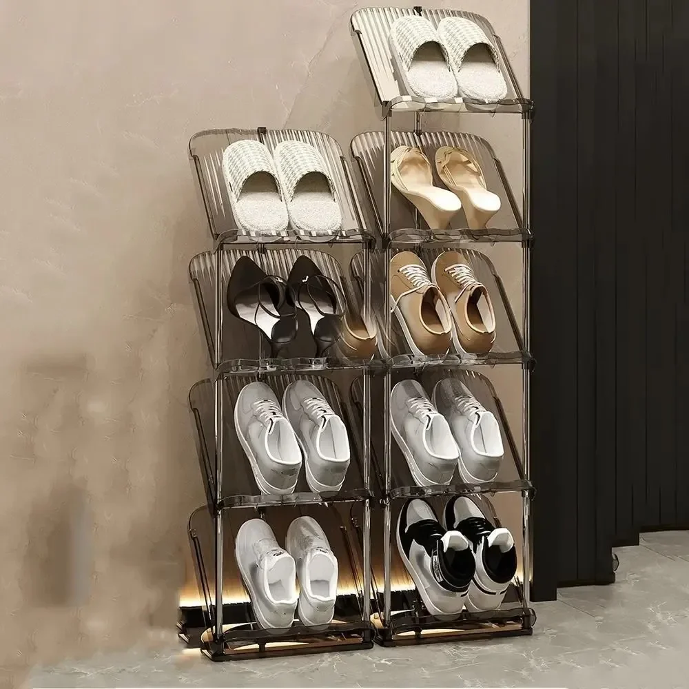 

v 6-Layer Transparent Shoe Rack with 45 Degree Sloping Entryway Design for Access No-tool Assembly for Entryway Vertical Shoe Ra
