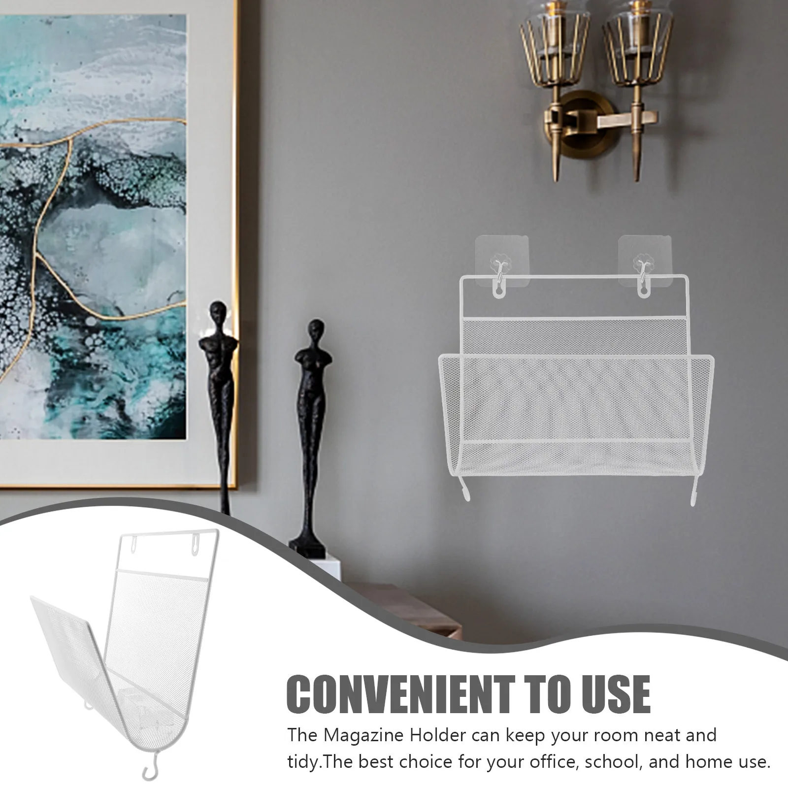 Metal Wall Hanging Bookshelf Iron Wall Mounted Shelf for Sundries Books Magazines Files Decorative Storage Rack Home Office Use