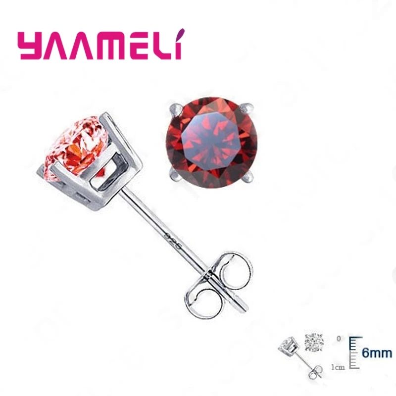 Classic CZ Crystal Stud Earrings 925 Sterling Silver for Women Men Unisex Gift AAA Cubic Zircon Wedding Party Jewelry