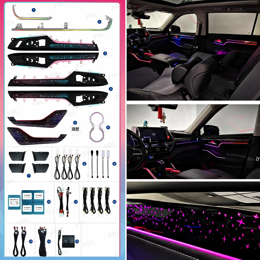 

Ambient Light Fit for Toyota Highlander 2022 Door Trim Instrument Panel Light Armrest Lights LED Dynamic Starry Star Trim Light