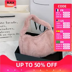 Simple Design Women Soft Plush Hobos Shoulder Bags Winter Furry Ladies Clutch Purse Handbag Fashion Female Underarm Bag