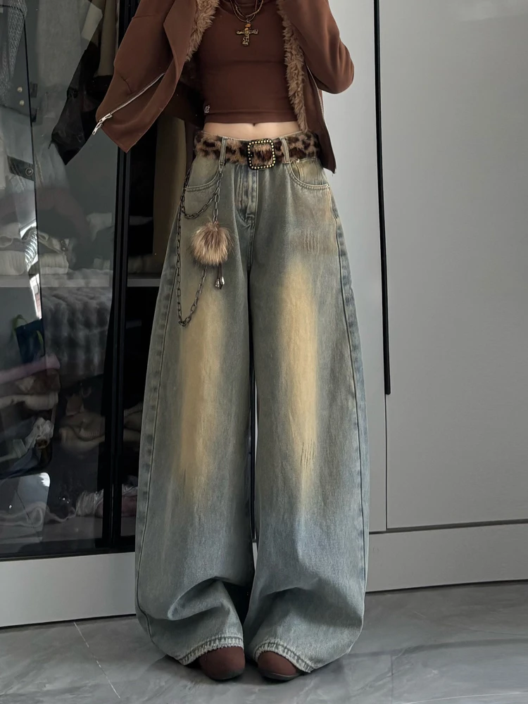 

Винтажные женские джинсы в деревенском стиле, свободные широкие брюки прямого кроя, повседневные джинсовые брюки с высокой талией, весна-осень, новое поступление