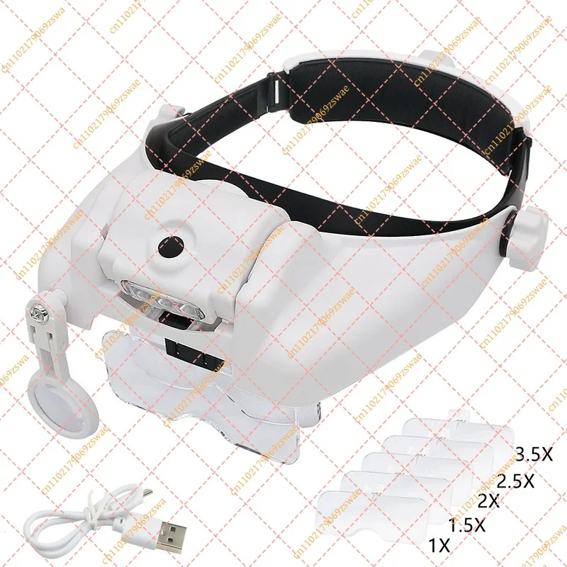 Rechargeable Headband Magnifier with LED, Hands-Free Optical Loupe for Soldering & Electronics Repair