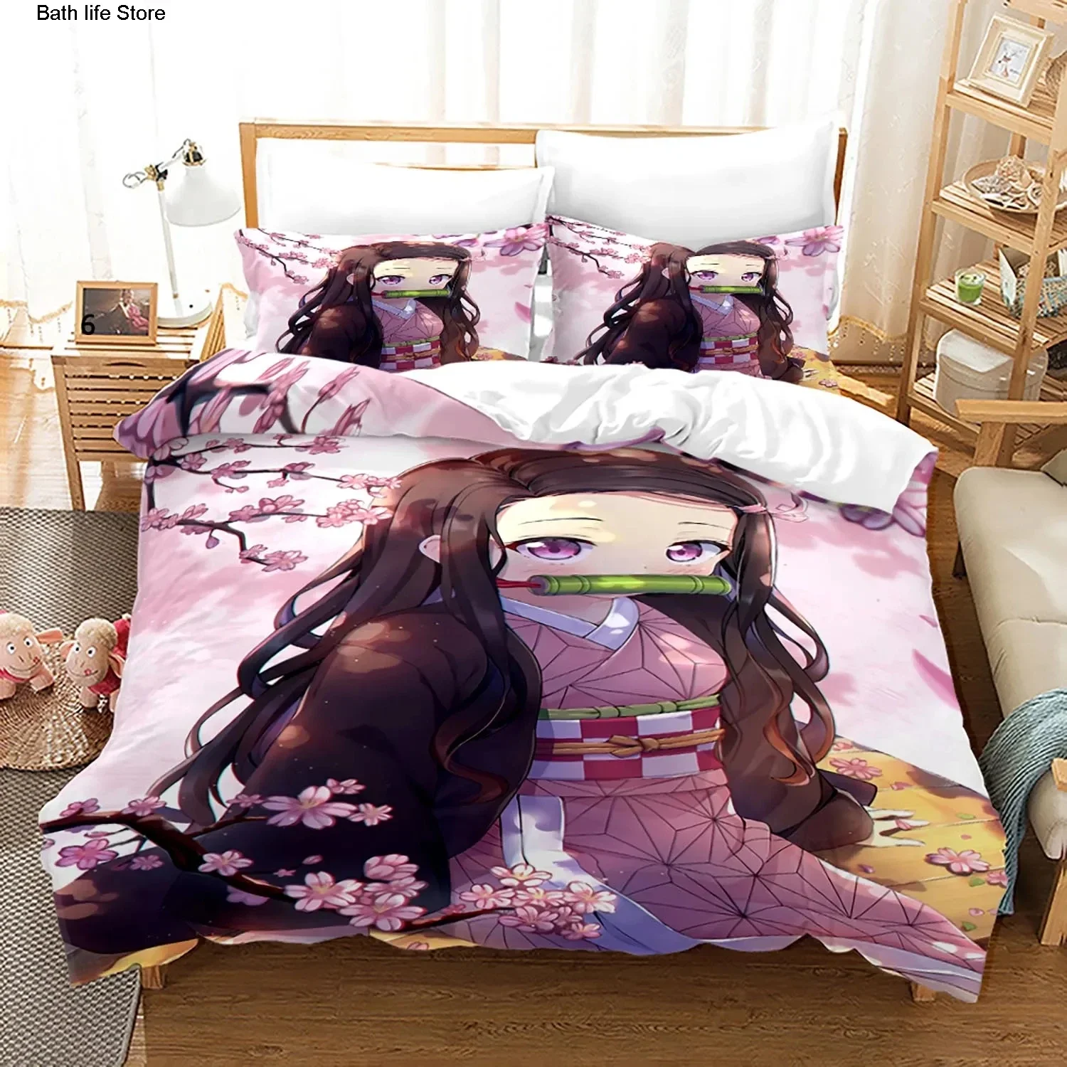 Twin Single Queen King Full Size Duvet Cover Hot Kamado Nezuko Bedding Sets Anime Demon Slayer Bedspread for Teens Girls Fashion