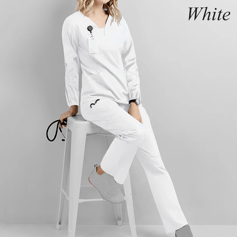 Suit Uniform Women'S Work Clothes Beauty Salon Work Clothes Long Sleeve Nursing Scrub Shirt Men/Women Nurse Uniform Slim Fit