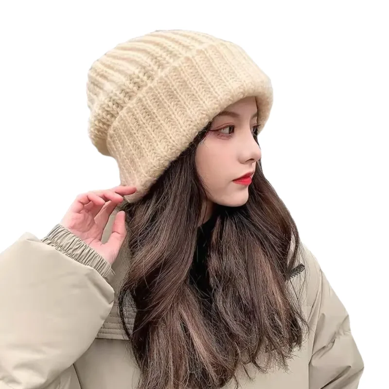 Women's Caps Big Head Circumference Knit Beanie Winter Warm Slouchy Beanie Ins Fashion Face Slimming All-match Cold Hat