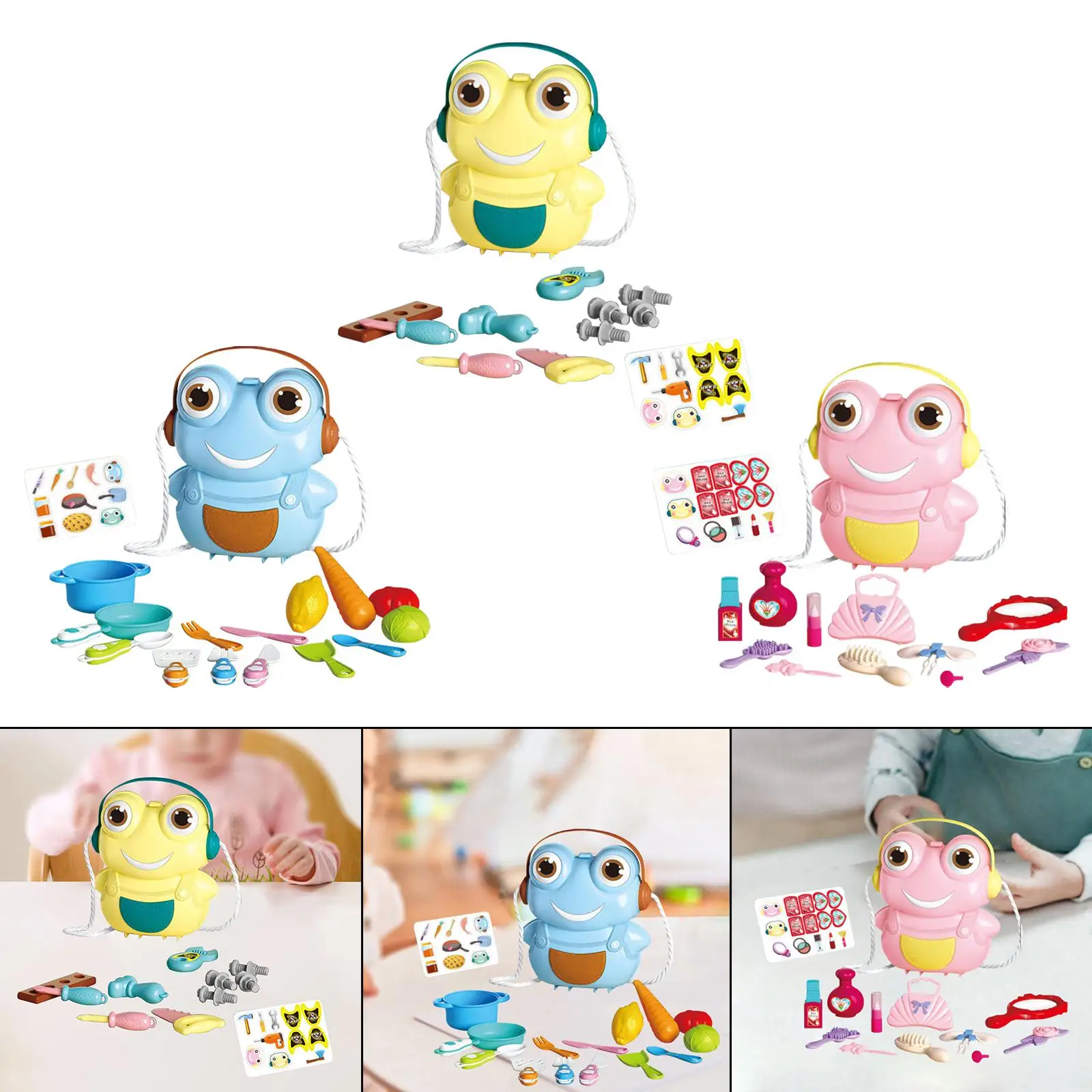 Criança brincar casa brinquedos saco de armazenamento fingir jogar brinquedo conjunto montessori brinquedo armazenamento