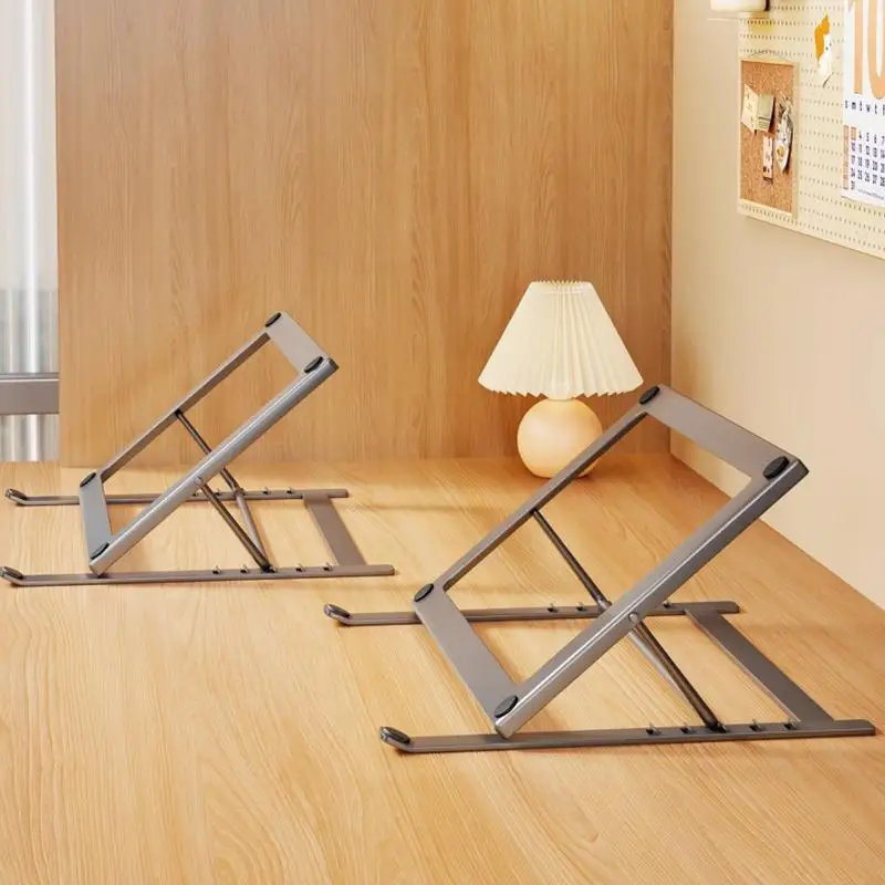 【C】Foldable Iron Laptop Stand Multi Angle Adjustment Anti Slip Pads For Home Office Daily Use