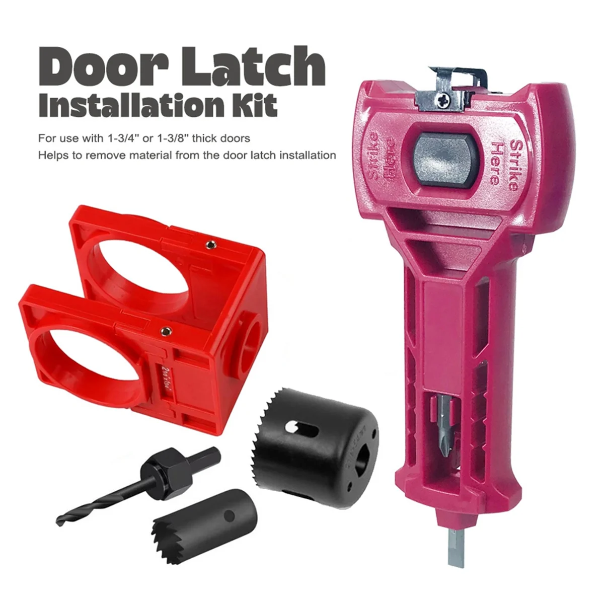 

A002 Door Latch Kit,Door Latch Mortise Tool,Door Installation Kit for 1-3/8in or 1-3/4in Thick Doors,Door Lock Hole Saw Set D