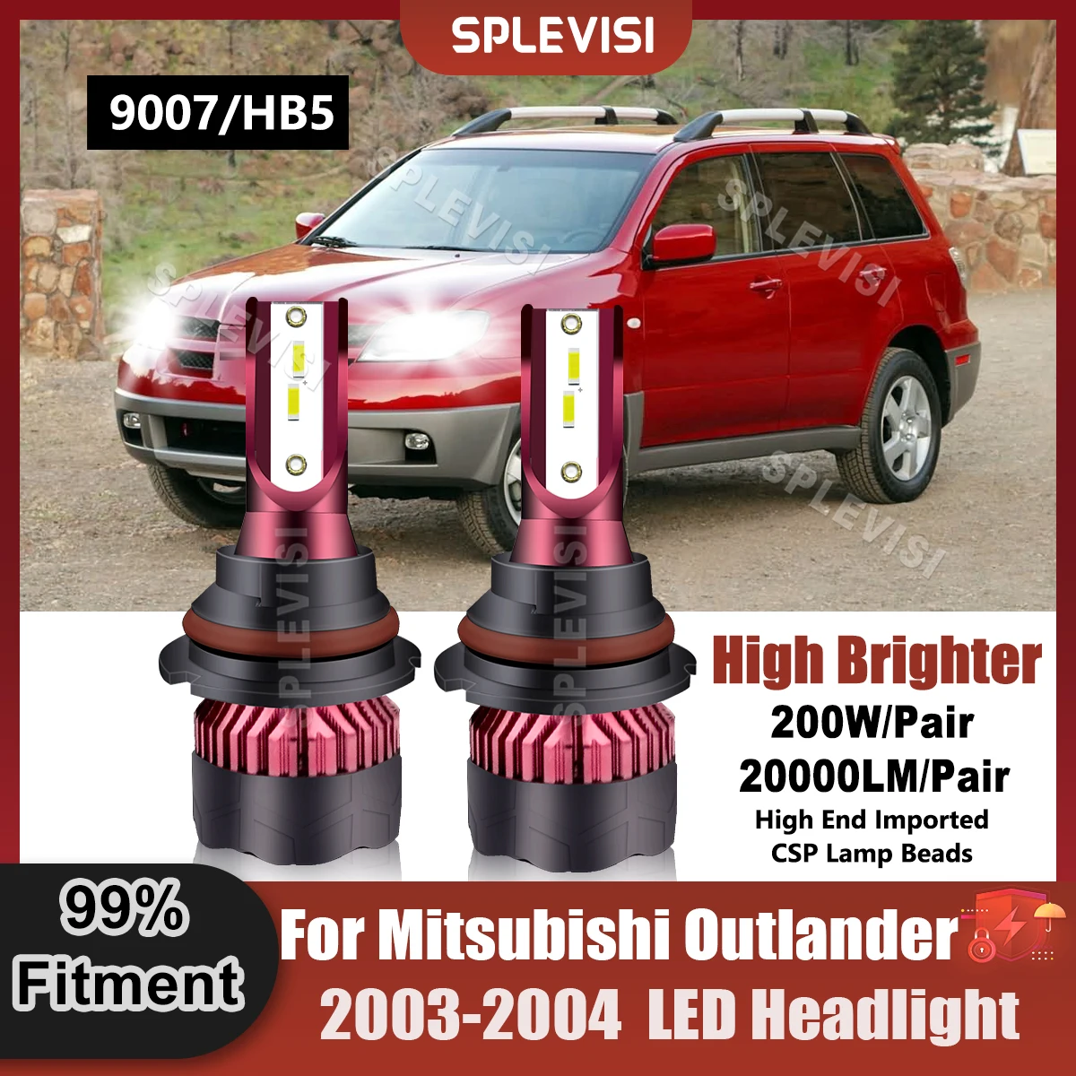 

360 Degree Beam 9007/HB5 LED Headlight Bulbs 9V-36V 200W 20000LM Compatible For Mitsubishi Outlander 2003-2004