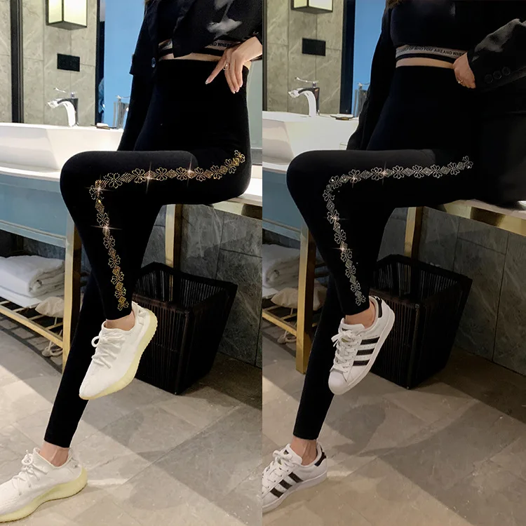 Modal Leggings for Women New Spring Summer Ankle-length Bottoming Pants High Waist Shiny Hot Drilling Stretch Skinny Legging